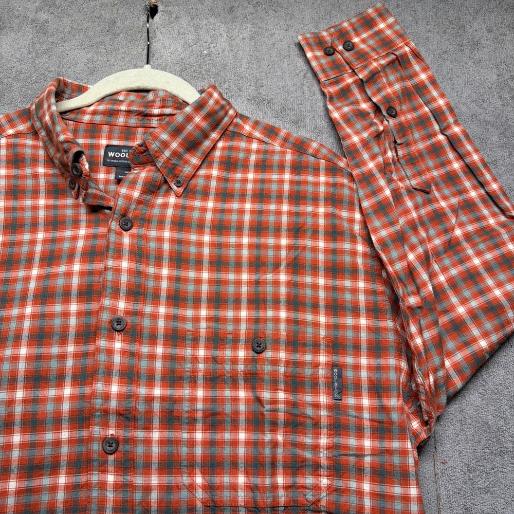 Woolrich Men's Plaid Button Up Shirt Orange Cotton Flannel Size Large